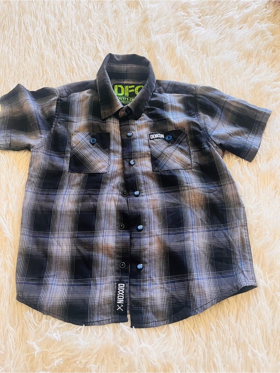 DIXXON Other - DIXXON Black Blue Gray Plaid Short-Sleeve Snap Button-Down Shirt Youth Kids XS